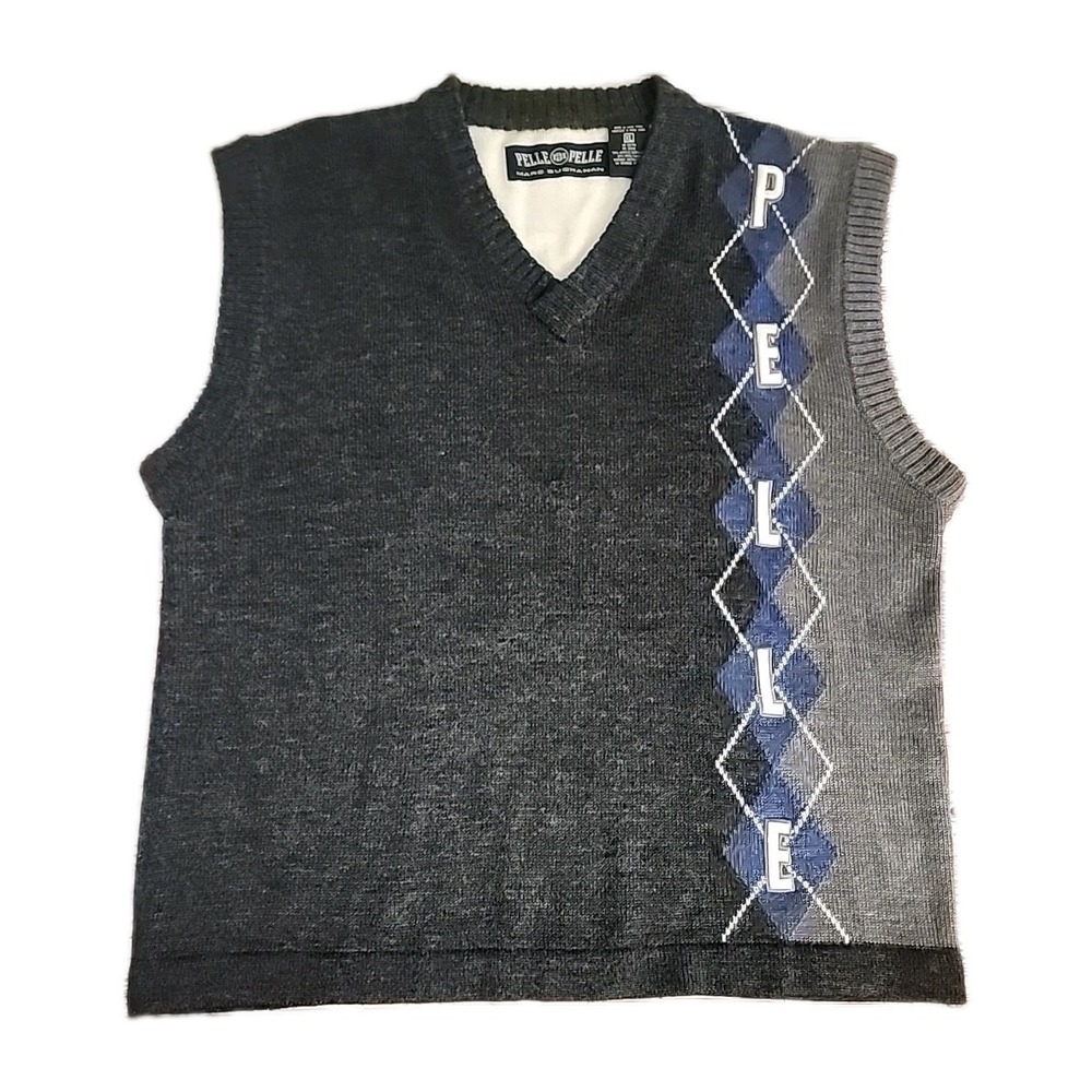 Pelle Pelle Vintage Marc Buchanan Wool Blend Pullover Vest Spell Out XL 90s Gray
